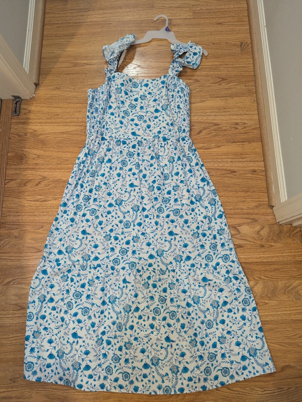 Draper James Blue & White Floral Tie-Shoulder Maxi Dress